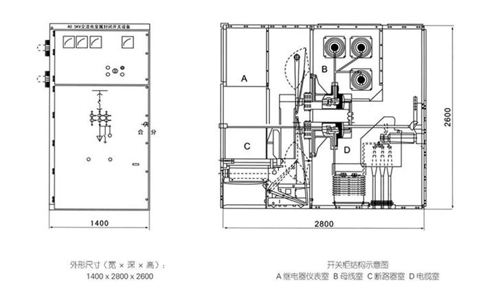 金屬封閉開關(guān)設備柜體尺寸圖